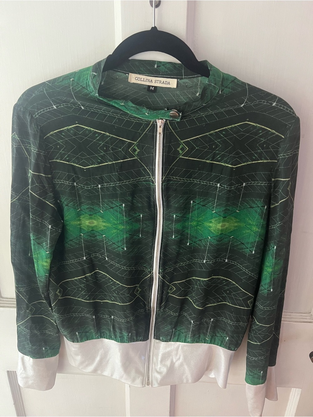 Collina Strada 100% Silk Zip Up Jacket - Geometric Print